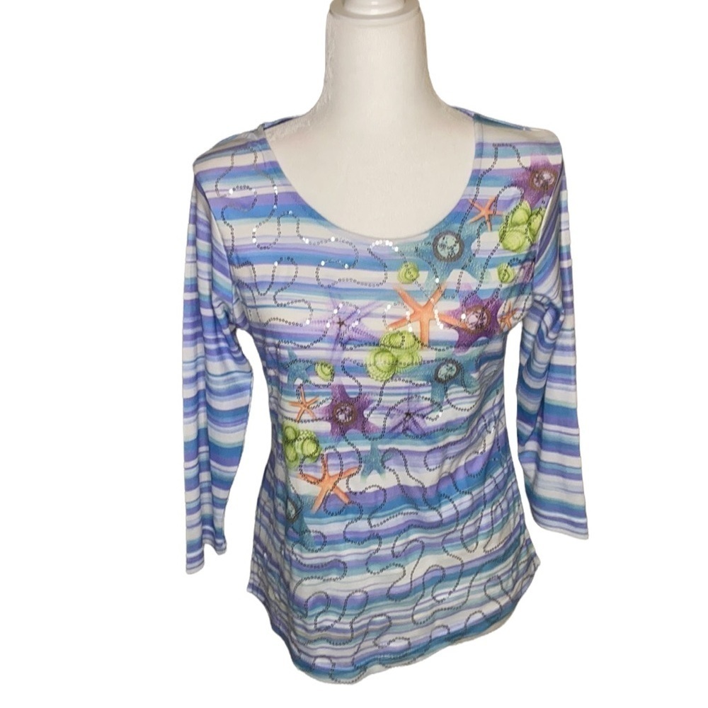 Lulu B 3/4 sleeve beach themed tee shirt
